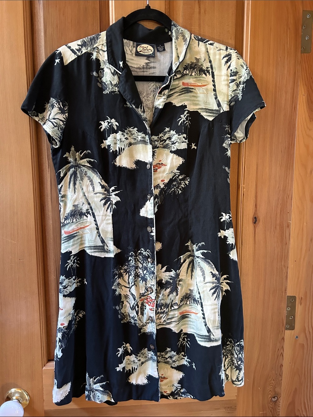 Tommy Bahama Black & Cream Tropical Silk Shirt Dress